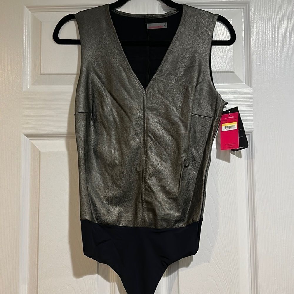Commando Gunmetal V Neck Faux Leather Bodysuit